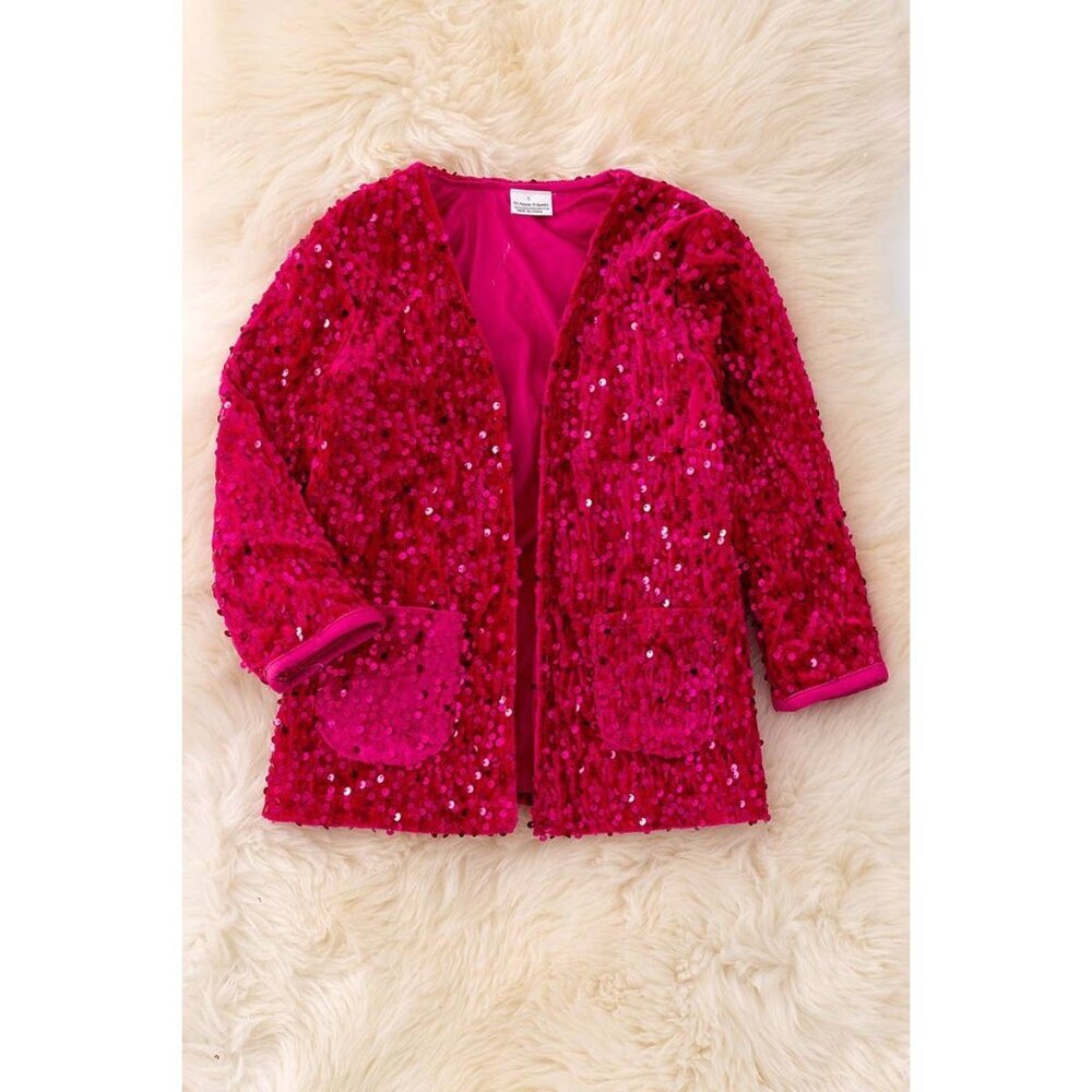 Fuchsia sequin cardigan with pockets